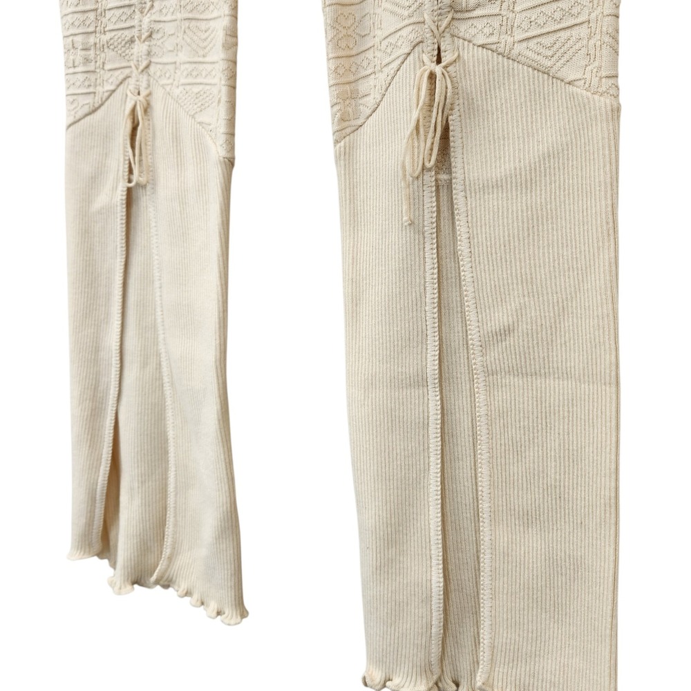White Llama Sz Small Crocheted Handcrafted Knit Flare Pants Lace-Up Boho Hippie - Picture 2 of 12